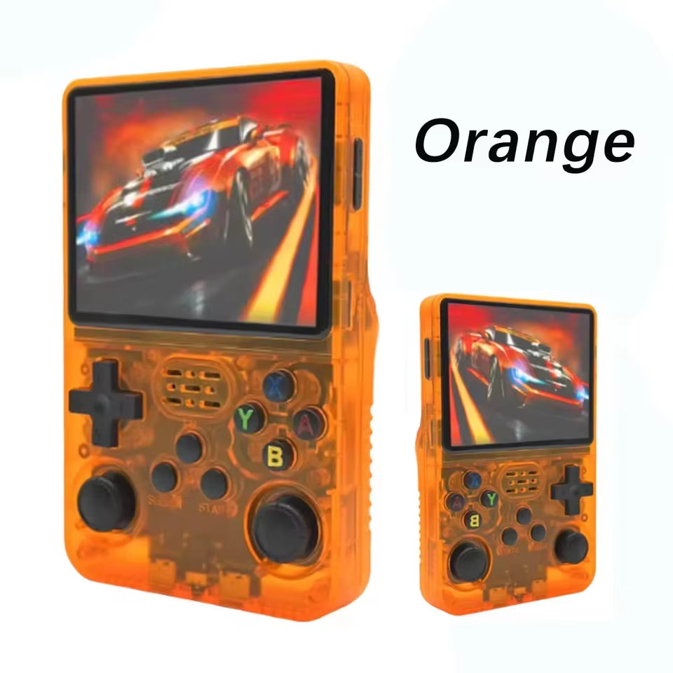 R36S Orange Portable Video Game Console 64G/128GB 3.5 Inch IPS Screen Open Source Linux Pocket Player with 15000 Preloaded Games